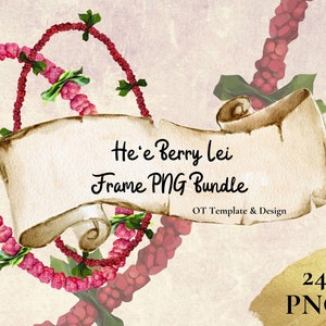 Hee Berry Lei, Hawaiian Flower Frame PNG Bundle, Digital Download