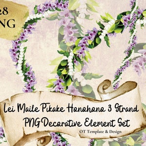 Maile Pikake Honohono 3 Strand Twist Lei, Hawaiian Flower PNG Decorative Element Set, Digital Download