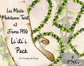 Maile Mokihana Twist Lei , Hawaiian Flower Border PNG Bundle, Tropical Clipart Sublimation Design, Instant Download Li'ili'i Pack - v2