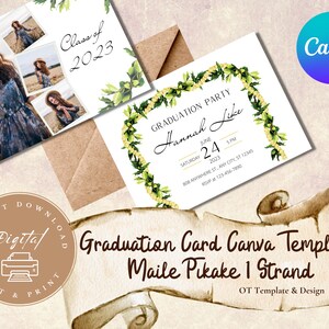 Carte d'invitation de remise des diplômes Maile Pikake Strand - 7 x 5 modèle toile, téléchargement numérique instantané