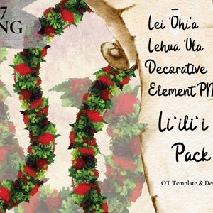 Red Ohia Lehua Lei, Hawaii Flower PNG Decorative Element, Floral Decoration Design Instant Download, Li'ili'i Pack