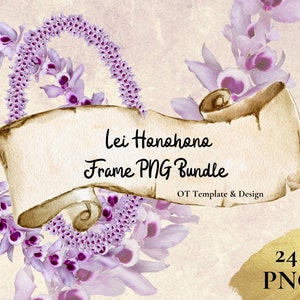 Honohono Orchid Lei, Hawaiian Flower Frame PNG Bundle, Digital Download