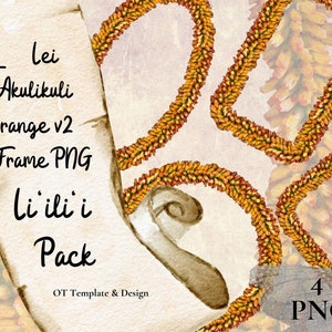 Akulikuli Lei, bordure de fleurs hawaïennes Orange v2 PNG Bundle, sublimation des cliparts Tropical, téléchargement immédiat Li'ili'i Pack