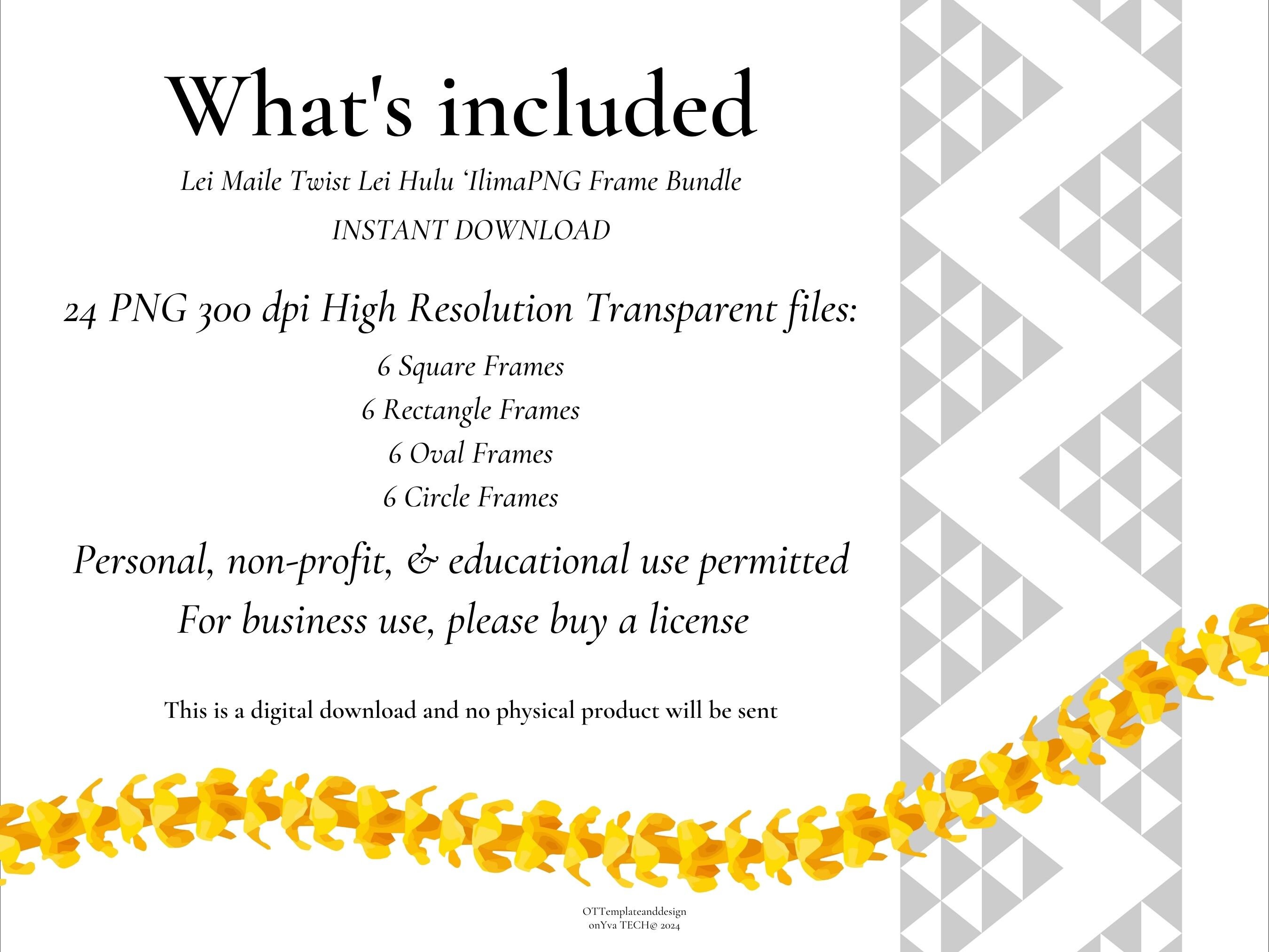 Maile Twist Lei Hulu Ilima, Hawaiian Flower Frame PNG Bundle, Digital