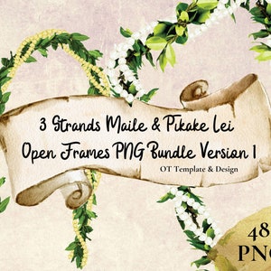 Maile & Pikake Lei 3 strands Open Frames PNG Bundle Version 1, Digital Instant Download