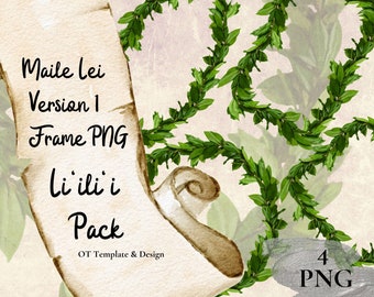 Maile Lei Frame PNG v1 Liilii Pack, Hawaiian Flower Border Tropical Clipart Sublimation Design Digital Floral Art Instant Download