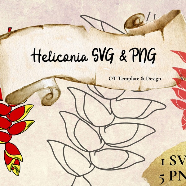 Heliconia Hanging Lobster Claw, Red and Yellow Flower, SVG Cut File, PNG files, Digital Instant Download