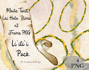 Maile Twist Lei Hulu Ilima、ハワイアンフラワーボーダーPNGバンドル、トロピカルクリップアート昇華デザイン、すぐにダウンロードできるLi'ili'i Pack - v2