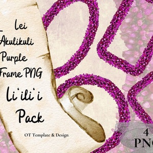 Akulikuli Lei, bordure de fleurs hawaïennes violettes PNG Bundle, sublimation des cliparts Tropical, téléchargement immédiat Li'ili'i Pack