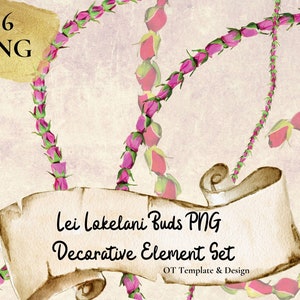 Lokelani Buds Lei, Hawaiian Flower PNG Decorative Element Set, Digital Download