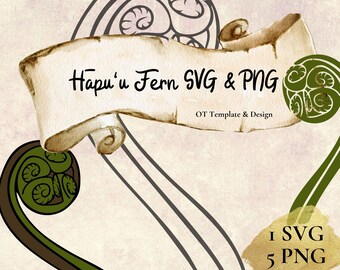 Hapuu Farn SVG Cut Datei Hawaii Baum PNG Clipart, entfaltete Wedel Junge Tropische Pflanze Sublimation Design Digital Sofort Download