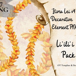 Ilima Lei v4 PNG Elemento decorativo Liilii Pack Decorazione Lei hawaiana Design Vortice Fiore tropicale Clipart Download digitale istantaneo
