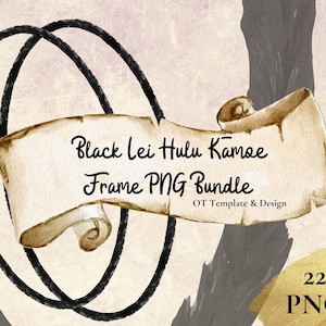 Black Lei Hulu Kamoe PNG Frame Bundle, Hawaiian Feather Lei, Digital Instant Download