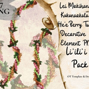 Mokihana Kukunaokala He'e Berry 3 Strand Twist Lei, Hawaii Flower PNG Elemento decorativo, Download istantaneo