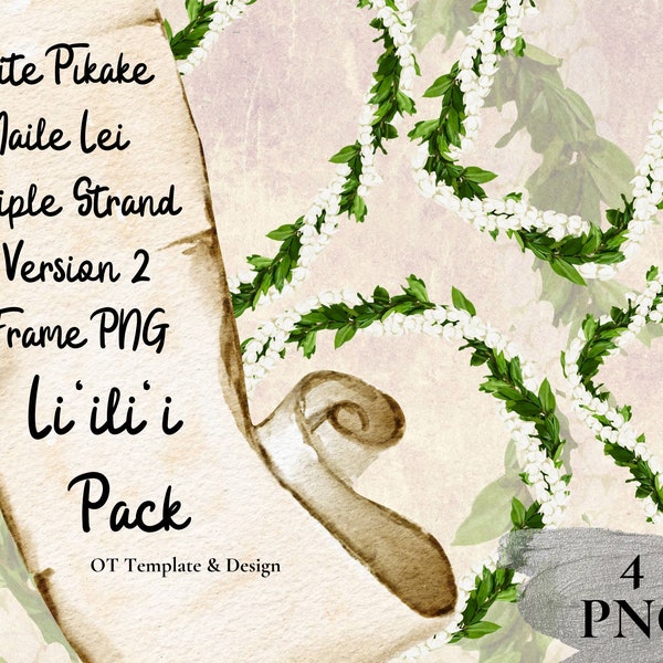 White Pikake Maile Lei Triple Strand Frame PNG v2 Liilii Pack Hawaiian Flower Tropical Clipart Sublimation Design Digital Instant Download