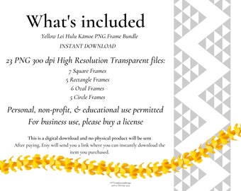 Yellow Lei Hulu Kamoe Hawaiian PNG Frame Bundle, Digital Instant