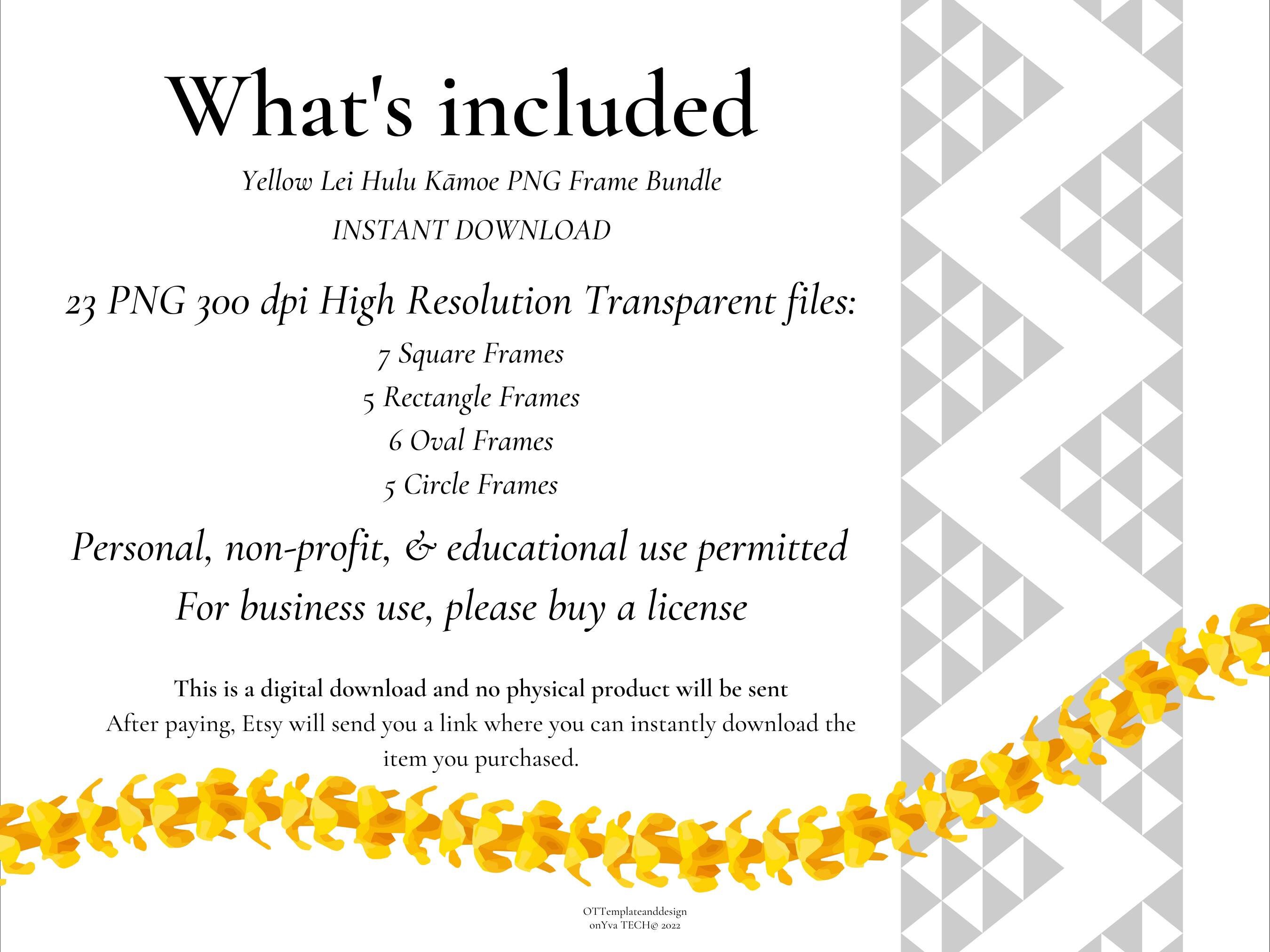 Leihulu kamoe second no.3（yellow） Yellow Lei Hulu Kamoe Hawaiian PNG Frame Bundle, Digital Instant