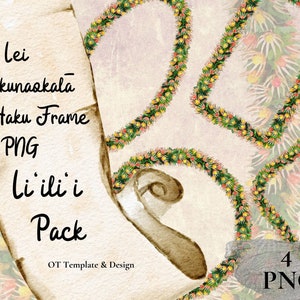 Kukunaokala Haku Lei, Hawaiian Flower Borders PNG Bundle, Instant Download