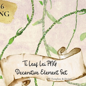 Ti Leaf Lei PNG Decorative Element Set Hawaiian Flower Ornamental Swirl Tropical Clipart Sublimation Design Digital Floral Instant Download