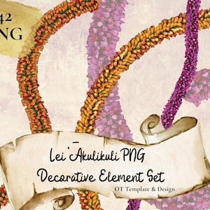 Akulikuli Lei, Hawaiian Flower PNG Decorative Element Set, Digital Download