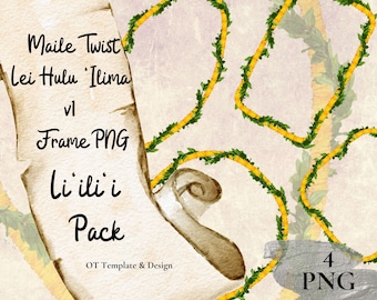 Maile Twist Lei Hulu Ilima、ハワイアンフラワーボーダーPNGバンドル、トロピカルクリップアート昇華デザイン、すぐにダウンロードできるLi'ili'i Pack - v1