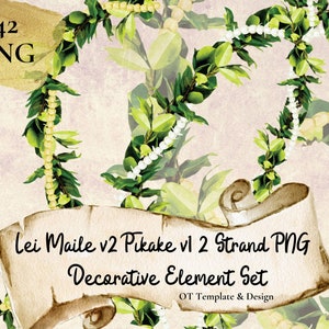 Maile Pikake Lei Twist 2 Strand PNG Decorative Element Set Hawaiian Flower Swirl Tropical Clipart Sublimation Design Instant Download