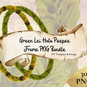 Green Lei Hulu Poepoe, Hawaiian PNG Frame Bundle, Digital Instant Download