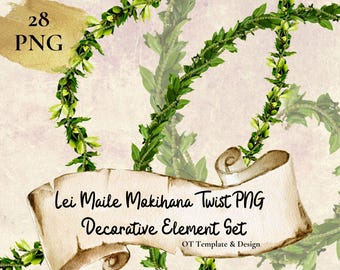 Maile Mokihana Twist Lei , Hawaiian Flower PNG Decorative Element Set, Digital Download