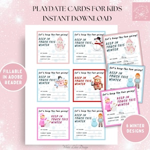 Convites Friendsmas, Cartões de encontros para crianças, Cartões de encontros editáveis para crianças, Cartões Keep In Touch, Encontros para crianças no inverno, Cartão de visita para crianças