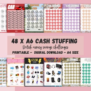 A6 British Cash Stuffing Challenges - 48 Low Income Savings Challenge, Savings Trackers, Money Saving, Sinking Funds, Money Challenge