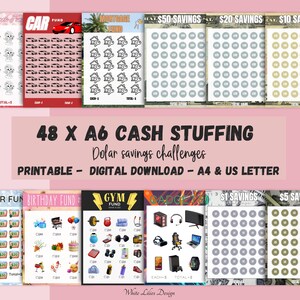 Cash Stuffing Challenges - 48 Low Income Savings Challenge, Savings Trackers, Money Saving, Sinking Funds, Money Challenge