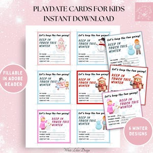 Winter Playdate Invitation: Kids Contact Cards, Printable PDF