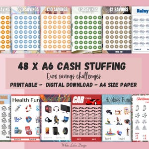 Cash Stuffing Challenges - 48 Low Income Savings Challenge, Savings Trackers, Money Saving, Sinking Funds, Money Challenge