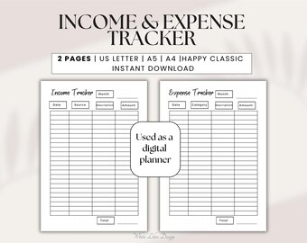 Rastreador de ingresos y gastos imprimible, rastreador de gastos, planificador financiero, presupuesto