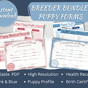 Digital Puppy Forms|Fillable Puppy Forms|Puppy Birth Certificate|Dog Forms|Dog Breeder|Puppy Forms|Puppy Profile|Dog Information|Puppy Pack