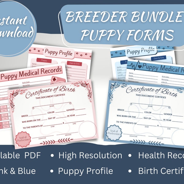 Digital Puppy Forms|Fillable Puppy Forms|Puppy Birth Certificate|Dog Forms|Dog Breeder|Puppy Forms|Puppy Profile|Dog Information|Puppy Pack