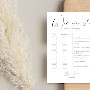 Tarjetas de invitados de boda I Tarjetas para rellenar I Juego para la boda I Juego de quién fue I Libro de visitas para rellenar I Regalo de boda - Plantilla Canva A6