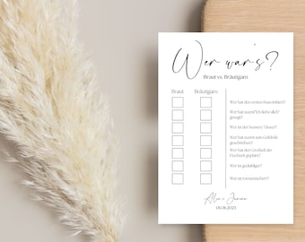Wedding guest cards I Fill-in cards I Wedding game I Who did it game I Guest book to fill out I Wedding gift - Canva template A6
