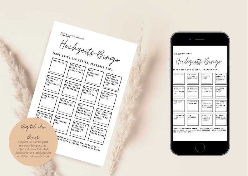 Hochzeitsbingo zum Ausfüllen I Gästebuch I Hochzeit Gastkarte I Spiel Hochzeit I Gästekarte I "Finde den Gast" Spielkarte - Canva Vorlage A5