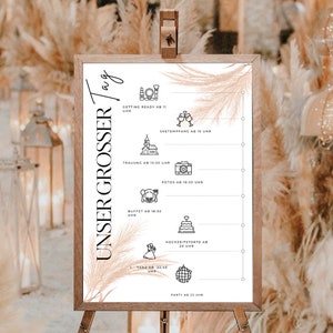 Ablaufplan Hochzeit I Zeitplan Hochzeit I Hochzeitstag Ablauf I Hochzeit Papeterie I Tageszeitplan Hochzeit I Tagesablauf - Canva Vorlage A3