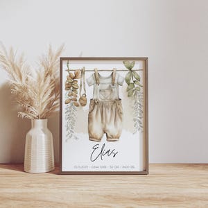 Póster Nacimiento Niña Niño | Decoración de paredes para habitaciones infantiles | Regalo para nacimiento, bautismo | Anuncio de nacimiento I cuadro de pared plantilla Boho-Canva A4