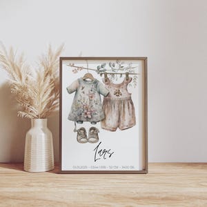 Póster Nacimiento Niña Niño | Decoración de paredes para habitaciones infantiles | Regalo para nacimiento, bautismo | Anuncio de nacimiento I cuadro de pared plantilla Boho-Canva A4