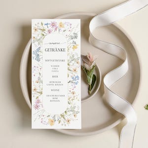 Plantilla de Menú de Bebidas Florales I Menú de Bebidas I Papelería de Boda I Decoraciones de Boda Personalizadas I Flores de Boda DIY - Plantilla Canva