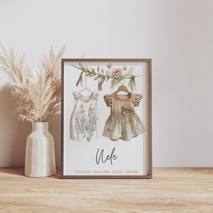 Póster Nacimiento Niña Niño | Decoración de paredes para habitaciones infantiles | Regalo para nacimiento, bautismo | Anuncio de nacimiento I cuadro de pared plantilla Boho-Canva A4