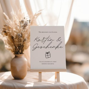 Cartões de casamento e presentes, sinal, mesa de presentes, sinal de informações, sinal de casamento, papelaria de casamento - modelo Canva A4