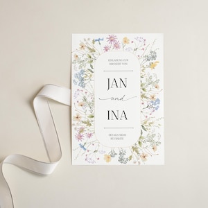 Fiori di invito a nozze I Biglietto Save the Date I Invito I Cancelleria per matrimonio floreale I Decorazione di nozze personalizzata - Modello Canva A5