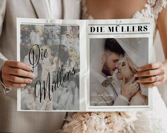 Wedding Newspaper Template - Personalized Wedding Magazine - Canva Wedding Template - Wedding Magazine & Thank You Notes as a Newspaper