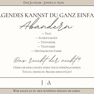 Bearbeitbare Canva Hochzeit Vorlage – Text, Schriftarten, Farben und Hintergrund individuell anpassbar für Hochzeitsschilder oder Einladungen