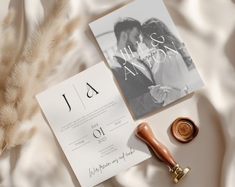 Minimalist Wedding Invitation Photo - Modern Save the Date Card Invitation - Customizable Wedding Stationery - Canva Template A5