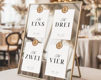 Minimalist black and white wedding table numbers - Modern place cards - Digital table number template for printing - Canva Template